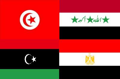 The Flags (clockwise top left) of Tunisia, Iraq, Egypt, and Libya