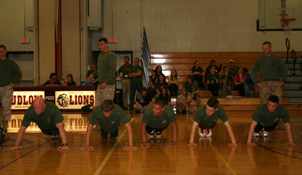 From left to right Derek Hoeckh, David Clark, and Thane Schinabeck compete in the Joshua D. Desforges Challenge