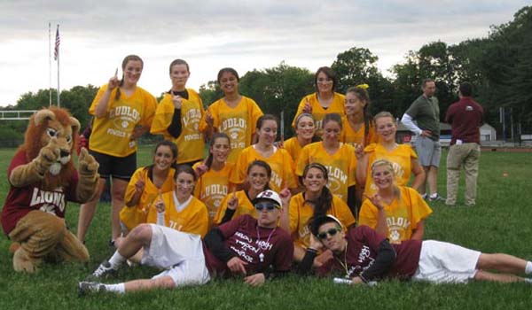 The sophomore Powderpuff team celebrates after a 2-0 victory over the freshmen.