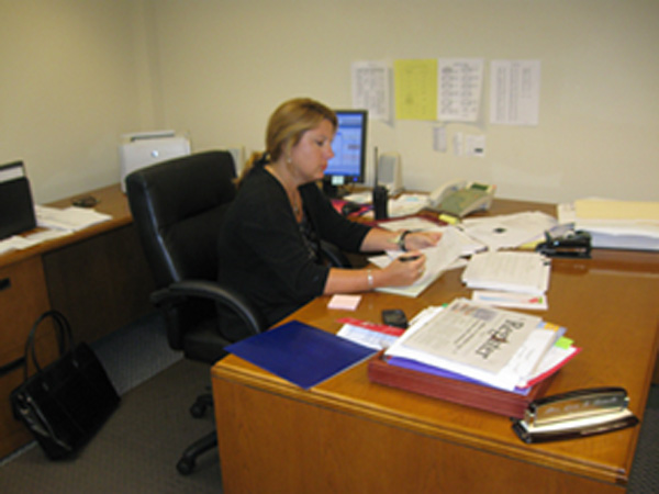 New Principle Lisa Nemeth working in her office.