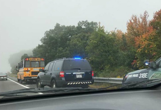 State police investigate a minor accident involving a CTEC bus on the Mass Pike early Wednesday morning.