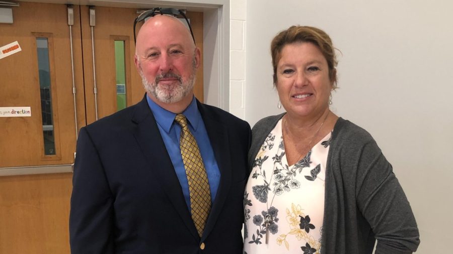 Interim Superintendent Lisa Nemeth stands along side Todd Gazda. Nemeth, who will be returning to Ludlow High School as principal, took over for Gazda in 2021.