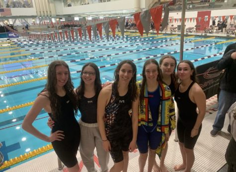 The 2023 Ludlow High School Girls Swim Team (L-R): Abigayle Goncalves-Korny, Kaitlyn Lafond, Faith Keroack, Amanda Riley, Mia Bulatewicz, and Aleksa Kochanek.