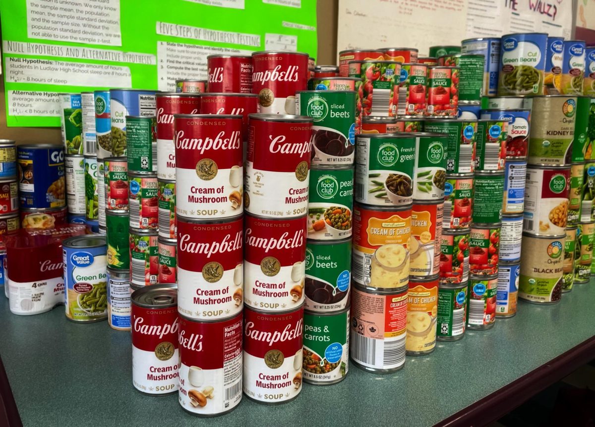 Stacked cans in Mr. Pires' room. 